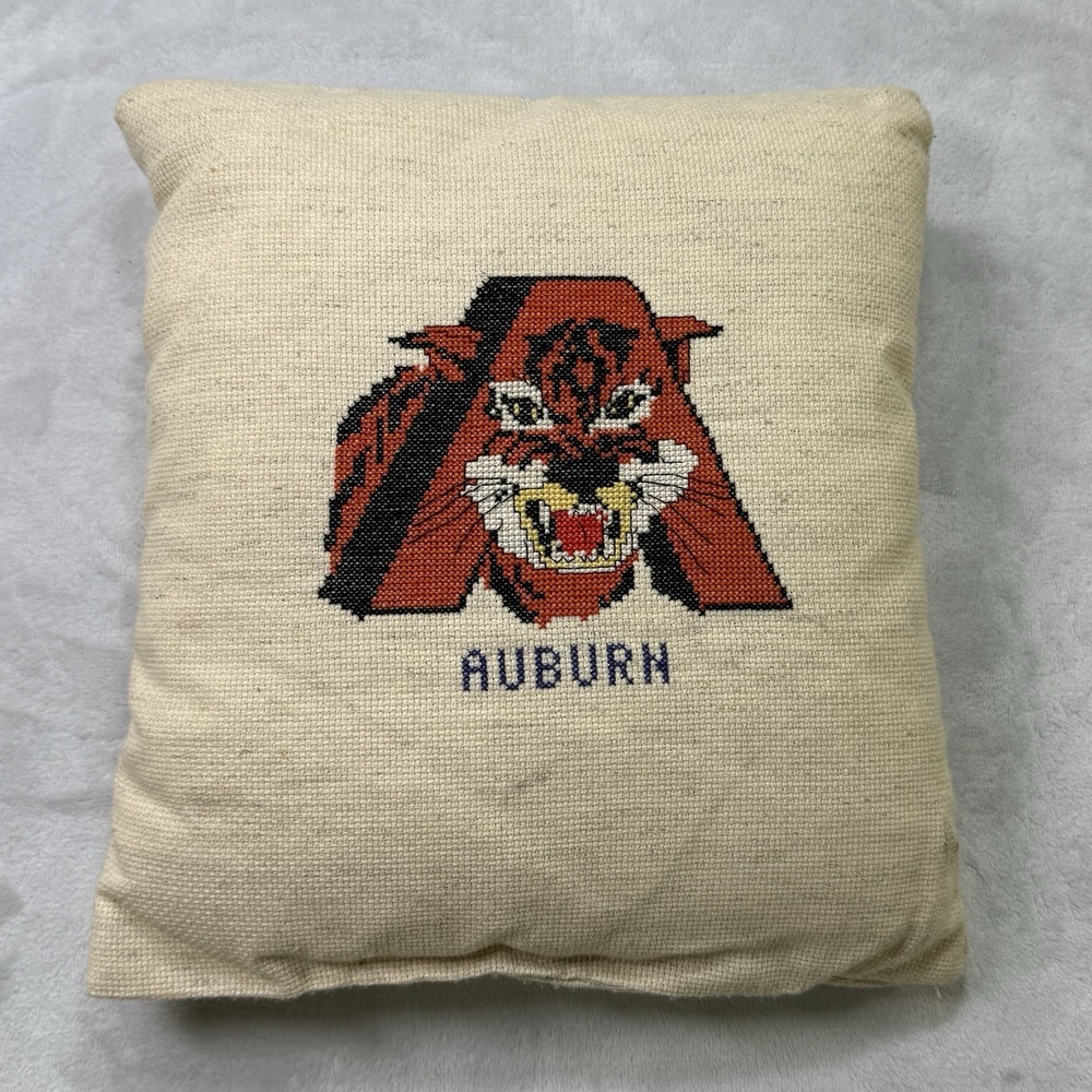 Vintage Auburn Tigers Needlepoint Pillow Handmade College Decor NCAA
